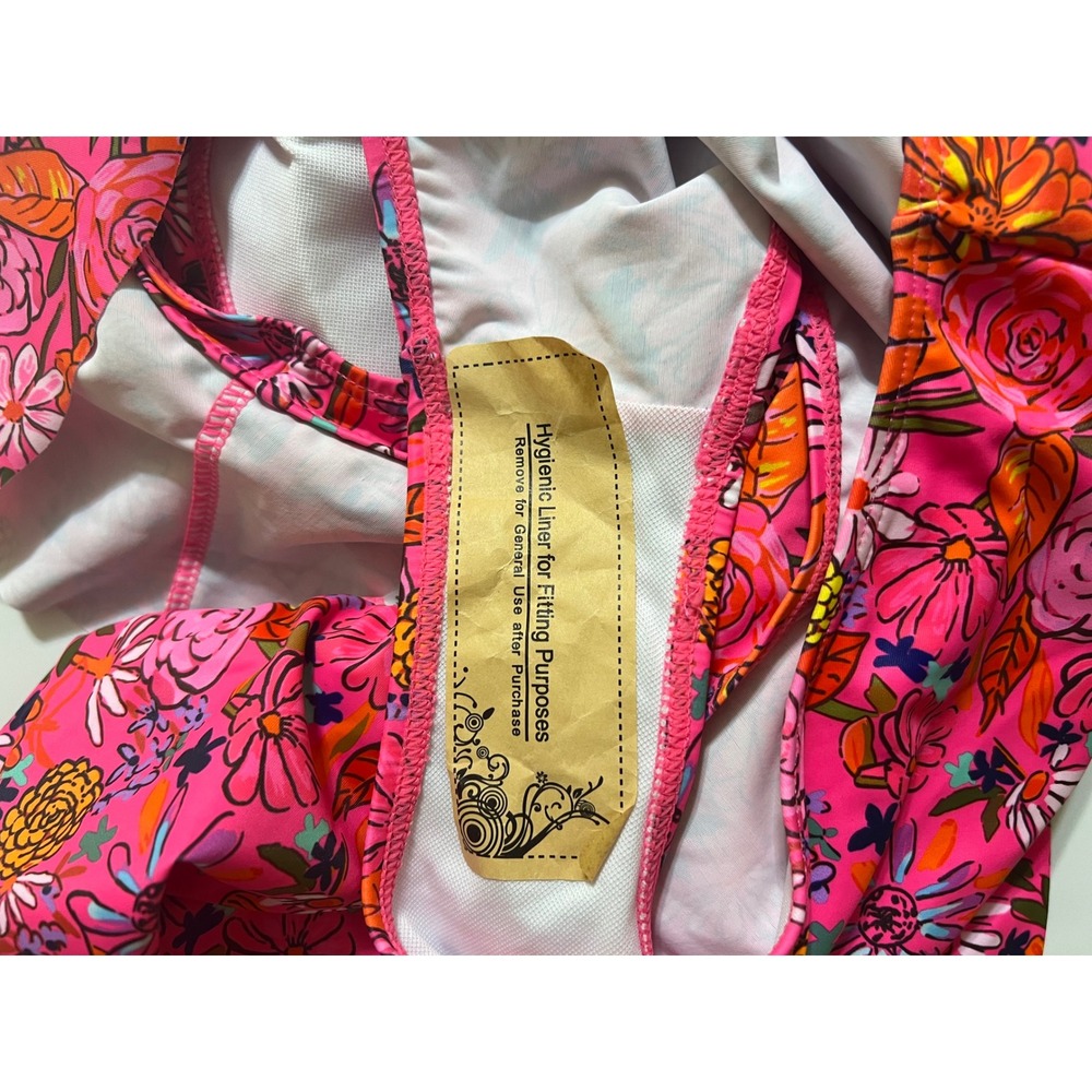Sporlike Womens Pink Floral Ruffle V-Neck Lace Up One Piece Swimsuit Size L NEW - Picture 7 of 7